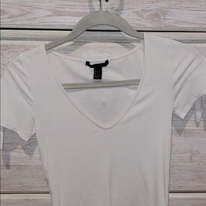 white crop top low neck with tie sleeves !